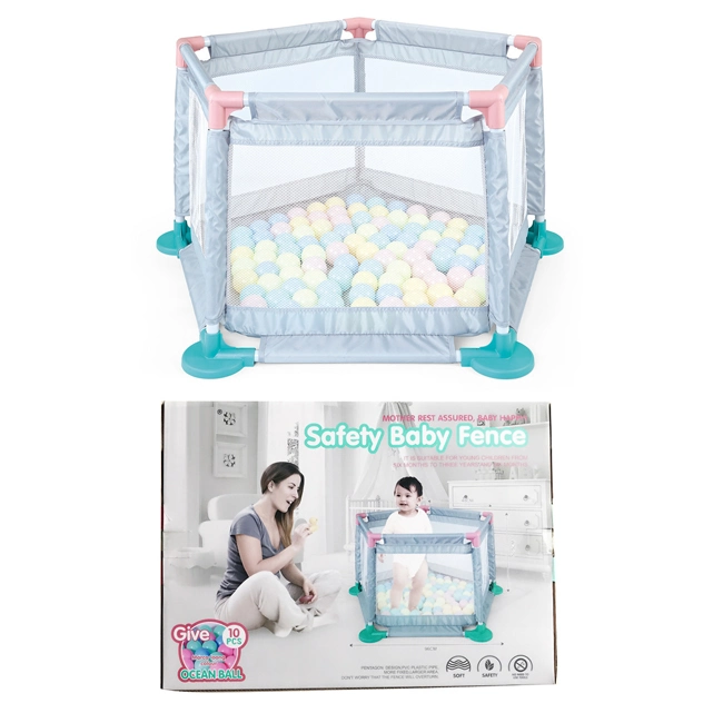 Hot Sell Light Gray Baby Pool Play Yard Safe Material Foldable Plastic Kids Infant Playpen Fence with 10PCS Balls Folding Kids Fence